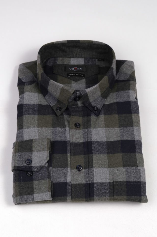 2195 BALIKSIRTI MELANJ EKOSE BÜYÜK BEDEN KIŞLIK HAKİ GÖMLEK