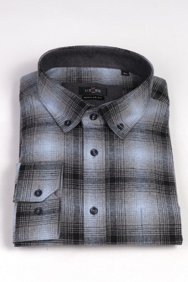 2195 BALIKSIRTI MELANJ EKOSE BÜYÜK BEDEN KIŞLIK GRİ/VİZON GÖMLEK