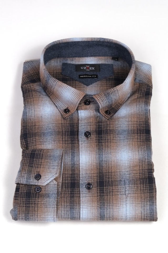 2195 BALIKSIRTI MELANJ EKOSE BÜYÜK BEDEN KIŞLIK BEJ GÖMLEK