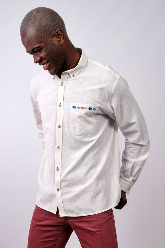 Belarus Unisex Linen Shirt w/ Ethnic Embroidery - Raw Flax