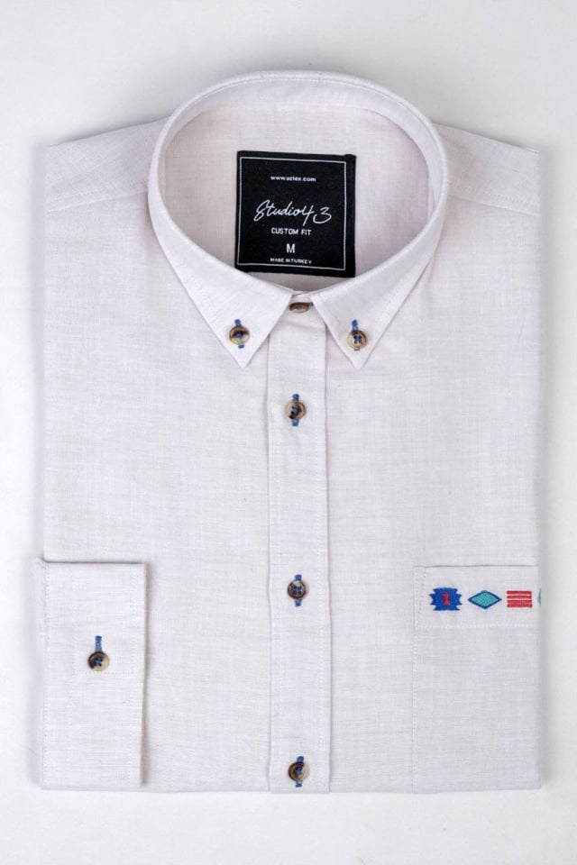 Belarus Unisex Linen Shirt w/ Ethnic Embroidery - Raw Flax