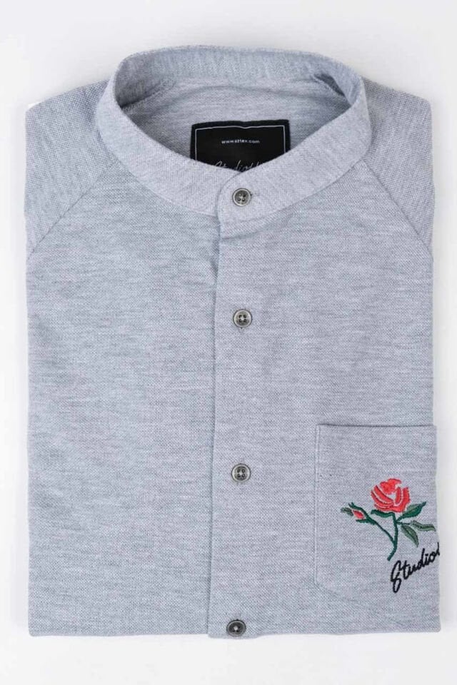 Seoul Unisex Korean Collar Jersey Shirt w/ S43 Signature Embroidery - Gray Melange