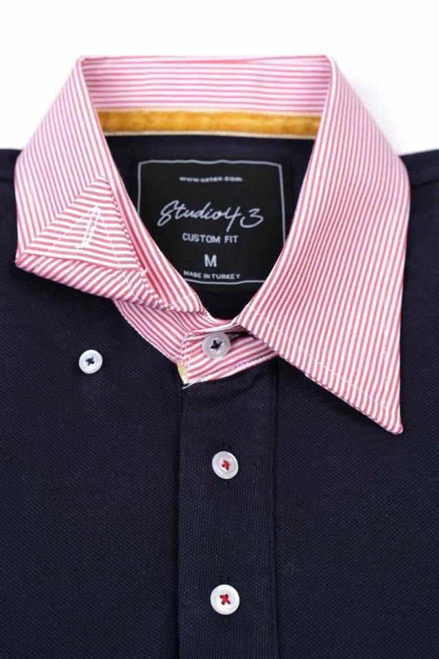 Polo Pan Men's Patched Pique Shirt w/ Buttondown Collar - Dark Navy