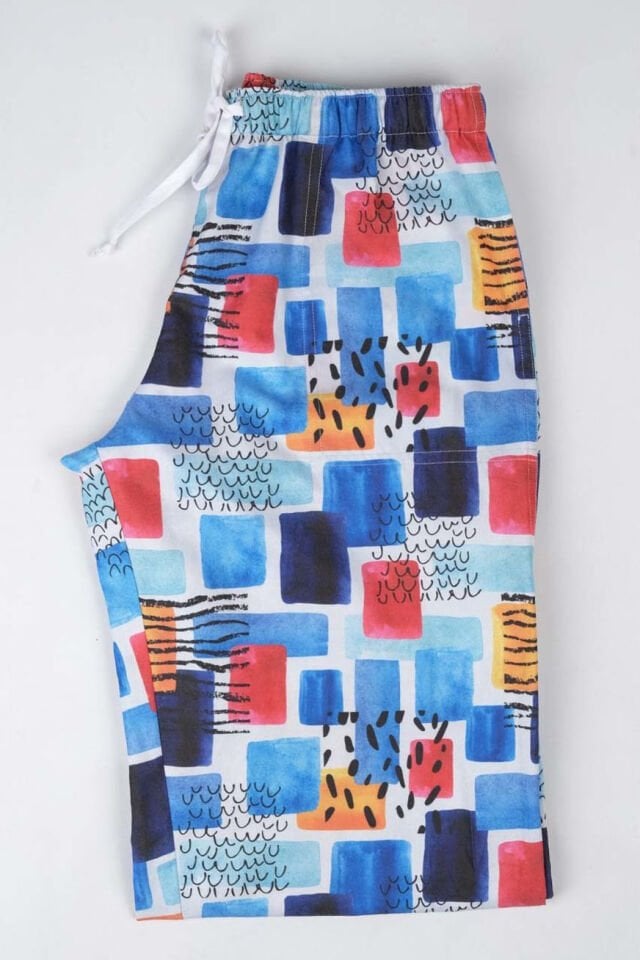 Positano Set Women's Tie-front Shirt w/ Ornament Tile Print Beach Pants - Multi-color