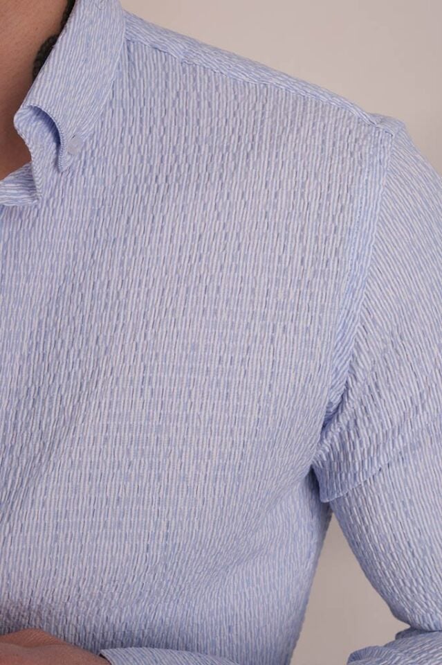 2208 GOFRE KING SLIM SAFARİ KOL GÖMLEK 5705/1 MAVİ