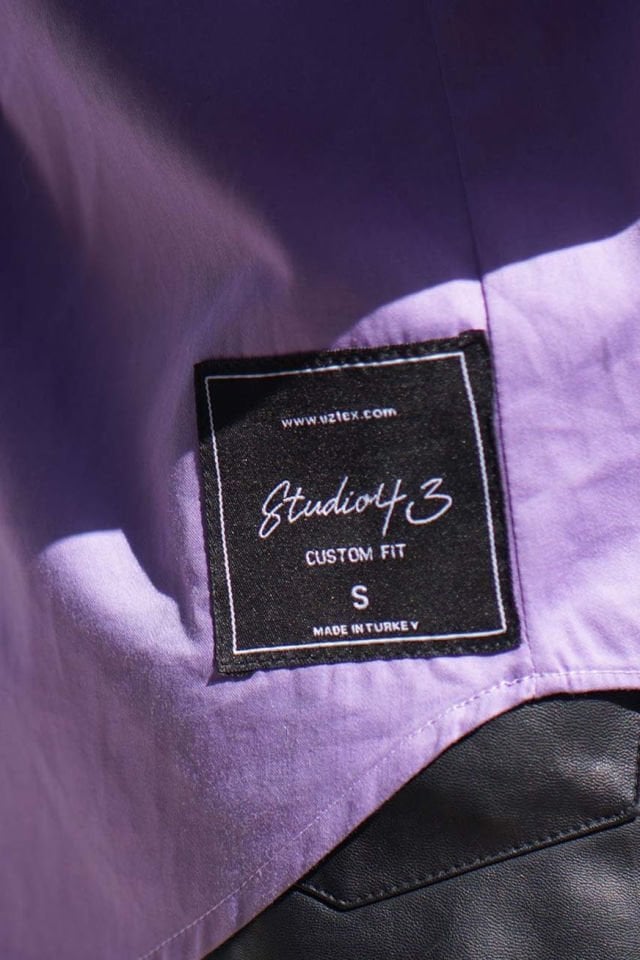 Iris Women's High-neck Peasant Blouse w/ Ruched Sleeves - Violet