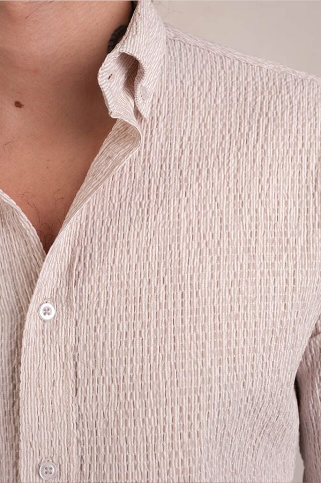 2208 GOFRE KING SLIM SAFARİ KOL GÖMLEK 5705/5 BEJ