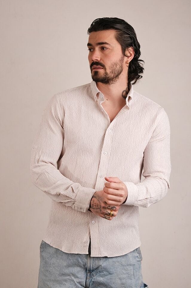 2208 GOFRE KING SLIM SAFARİ KOL GÖMLEK 5705/5 BEJ