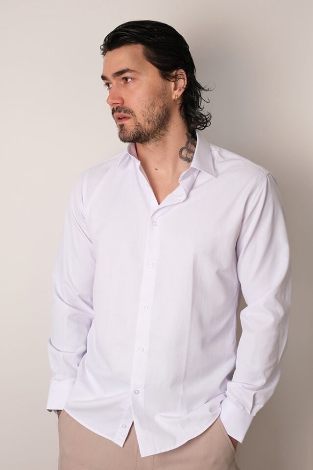 2132 CITY SLIM SOFT SATEN U/K GÖMLEK BEYAZ