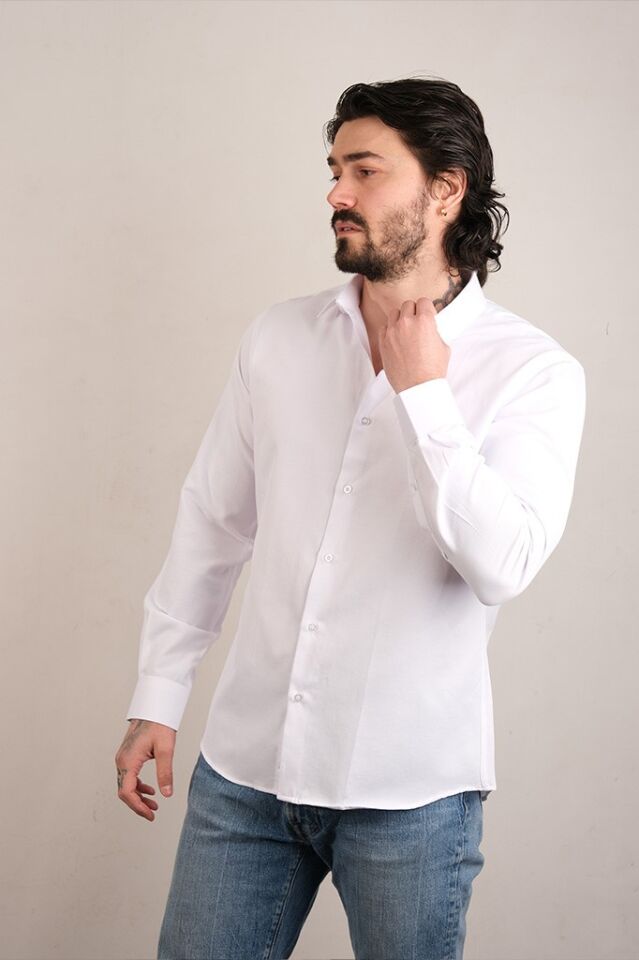 2132 CITY SLIM U/KOL GÖMLEK 2025/5 BEYAZ