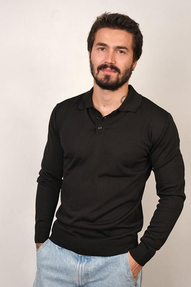 DÜZ BASIC DÜĞ. POLO ERKEK KAZAK SİYAH