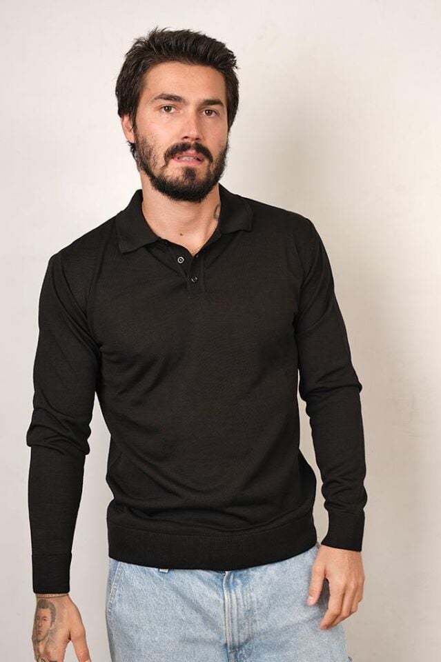 DÜZ BASIC DÜĞ. POLO ERKEK KAZAK SİYAH