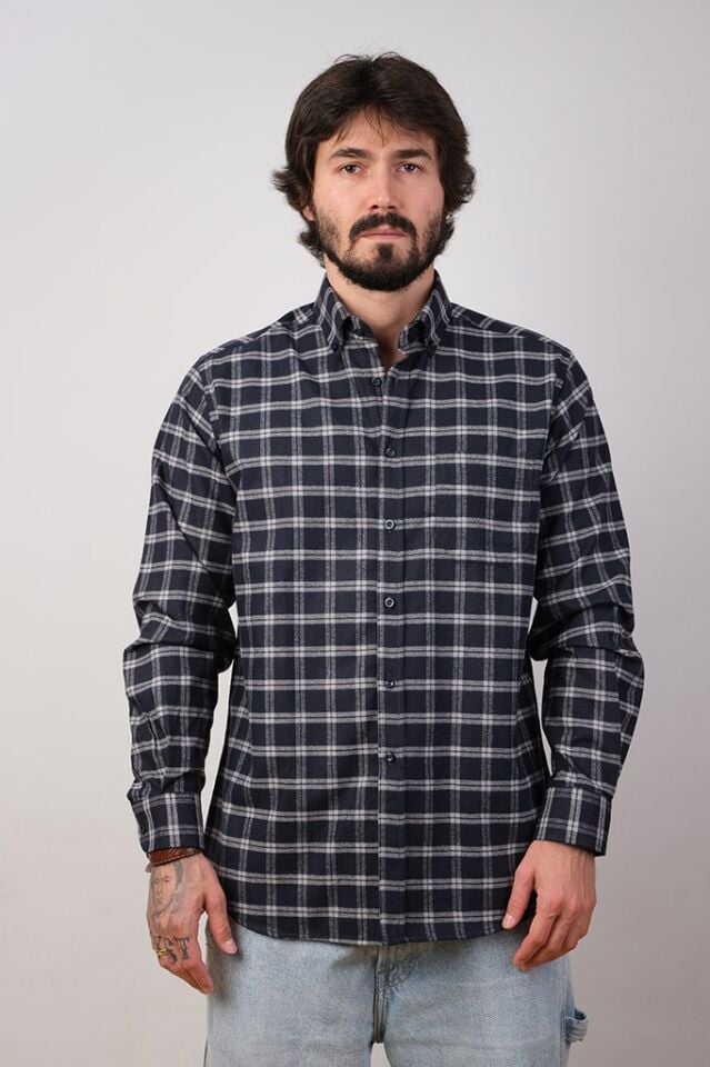 2194 BALIKSIRTI MELANJ EKS U/K GÖMLEK 40/LACİVERT-GRİ