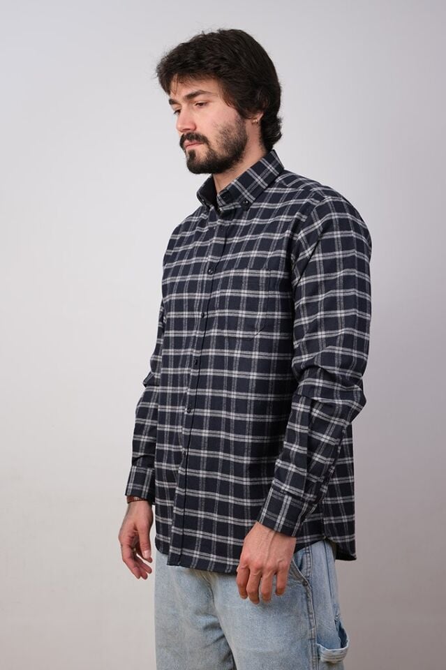 2194 BALIKSIRTI MELANJ EKS U/K GÖMLEK 40/LACİVERT-GRİ