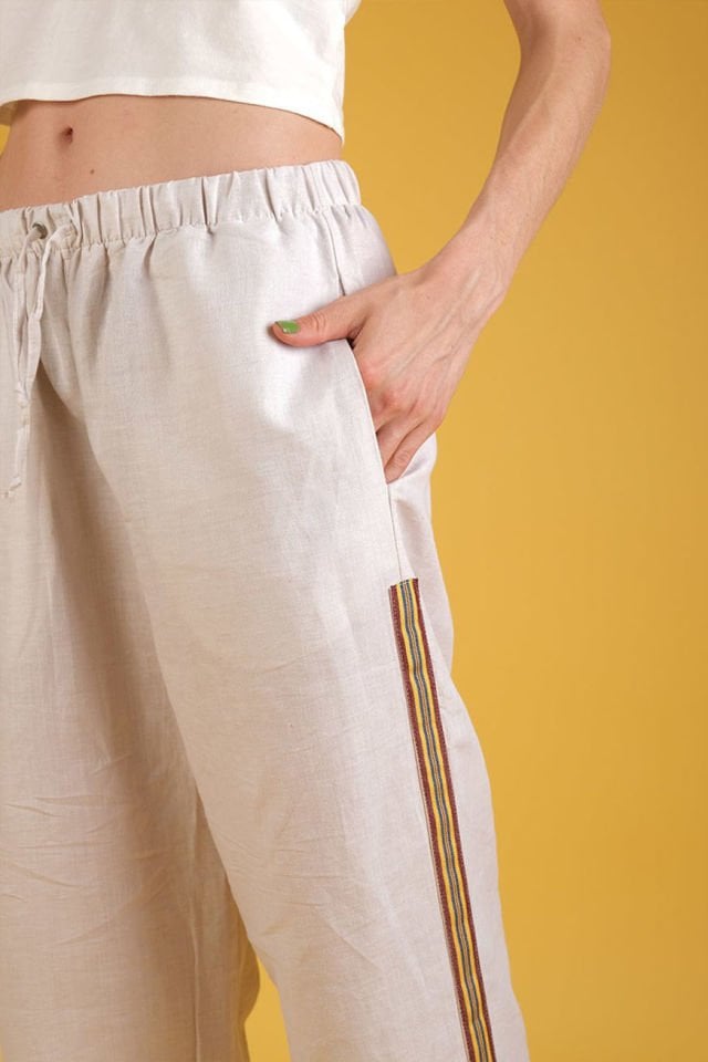 Canary Unisex Linen Beach Pants w/ Side Straps - Raw Flax