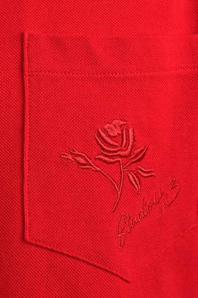 Seoul II Unisex Korean Collar Jersey Shirt w/ S43 Signature Embroidery - Tango Red