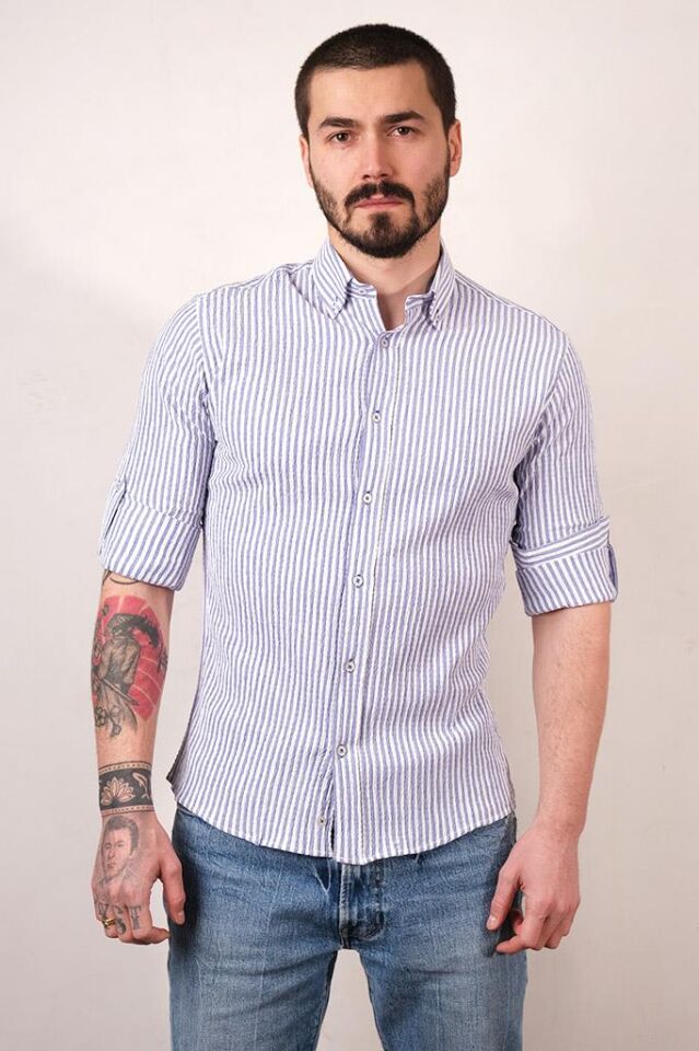 2208 GOFRE KING SLIM SAFARİ KOL GÖMLEK 57003/2 SAKS