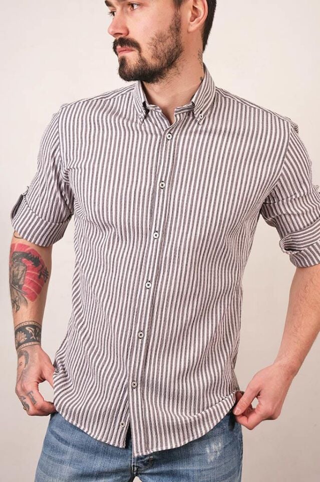 2208 GOFRE KING SLIM SAFARİ KOL GÖMLEK 57003/4 SİYAH