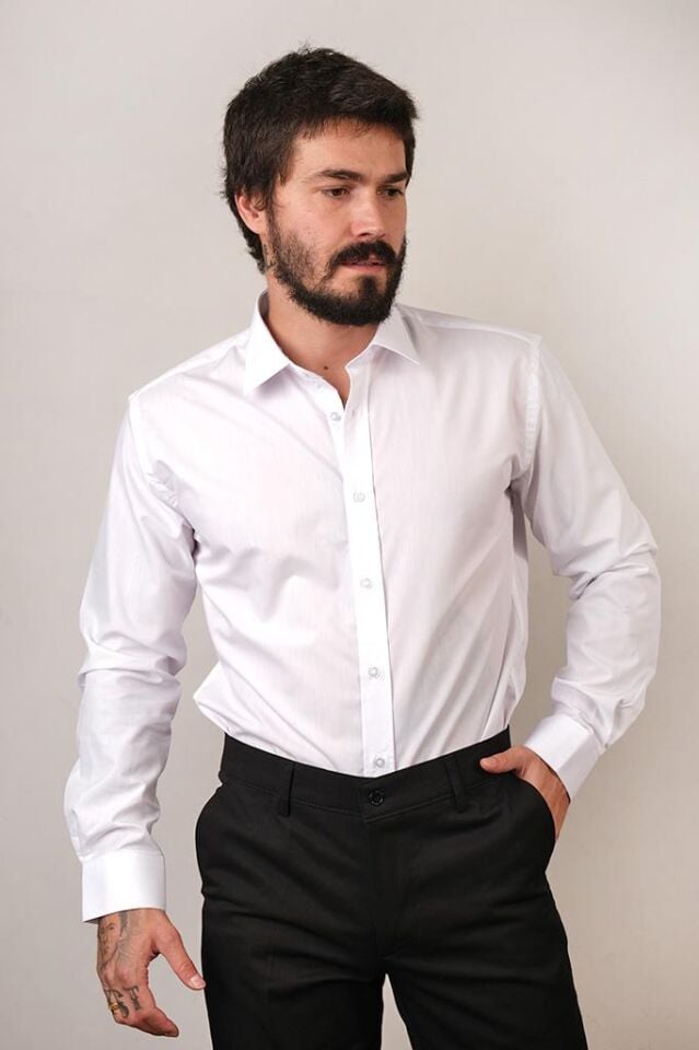 1058 DACRON SLIM UZUN KOL ERKEK GÖMLEK BEYAZ