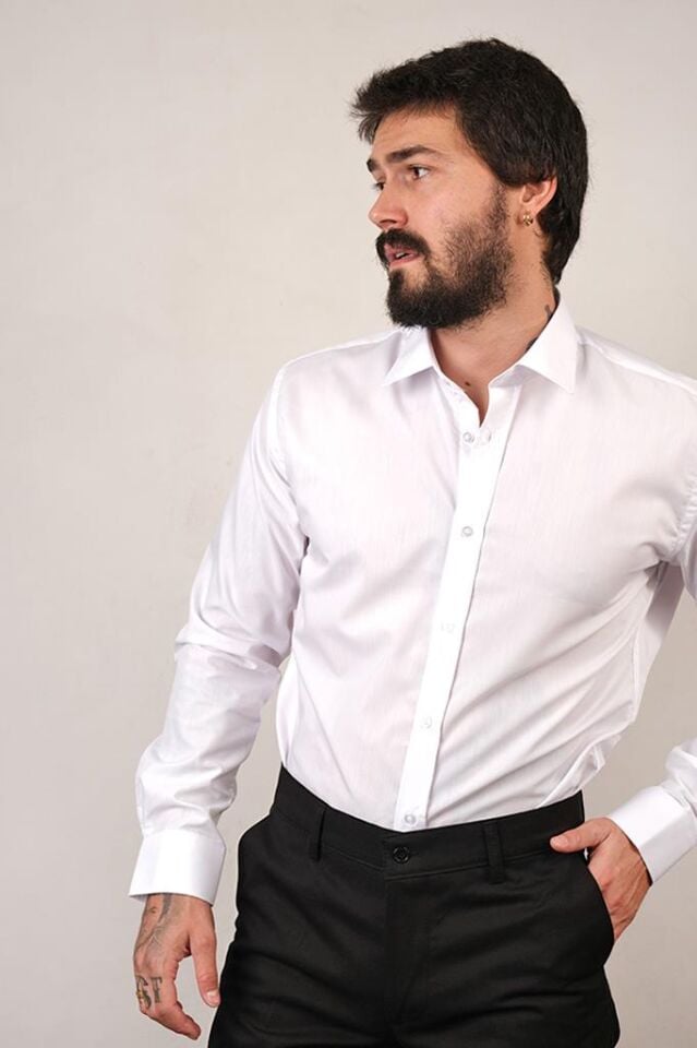 1058 DACRON SLIM UZUN KOL ERKEK GÖMLEK BEYAZ