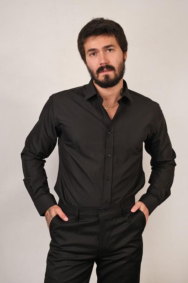 1058 DACRON SLIM U/KOL GÖMLEK SİYAH