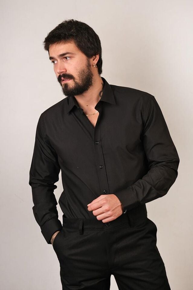 1058 DACRON SLIM U/KOL GÖMLEK SİYAH