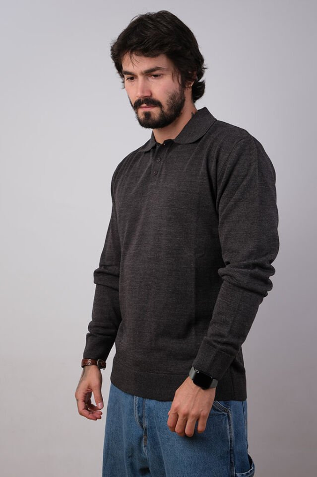 HTTŞ DÜZ BASIC ANTRASİT POLO YAKA KAZAK