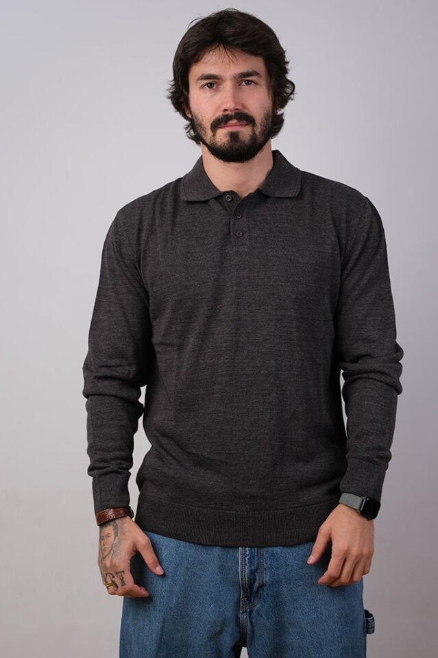 HTTŞ DÜZ BASIC ANTRASİT POLO YAKA KAZAK