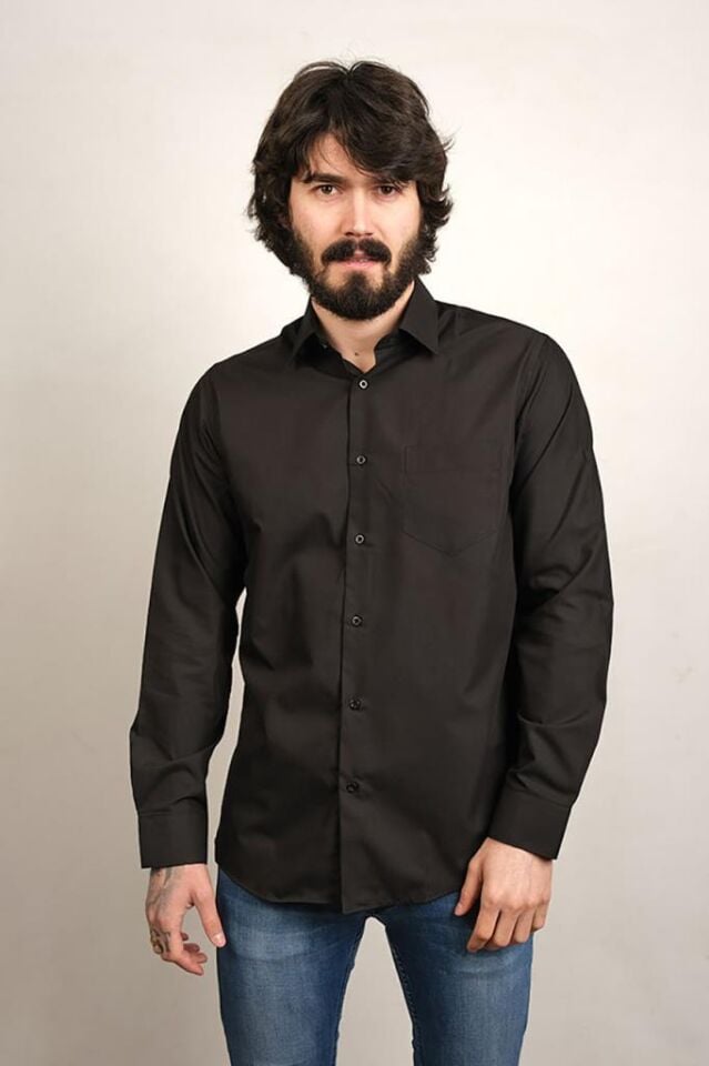 1141 DACRON KLS U/KOL GÖMLEK SİYAH