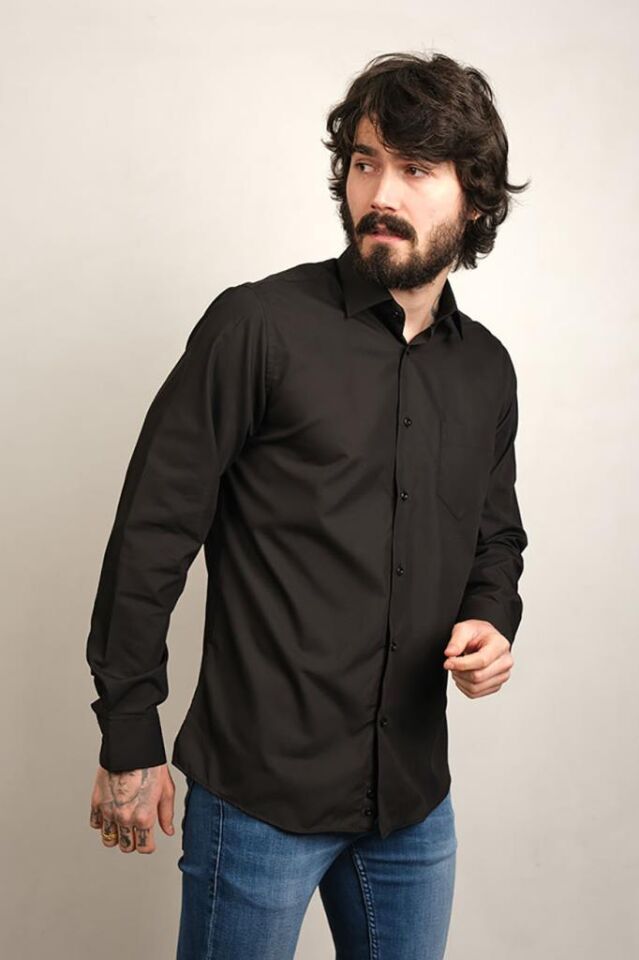 1141 DACRON KLS U/KOL GÖMLEK SİYAH