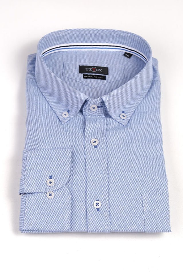 2207 GOLD OXFORD DÜĞME YAKA BÜYÜK BEDEN SAKS GÖMLEK