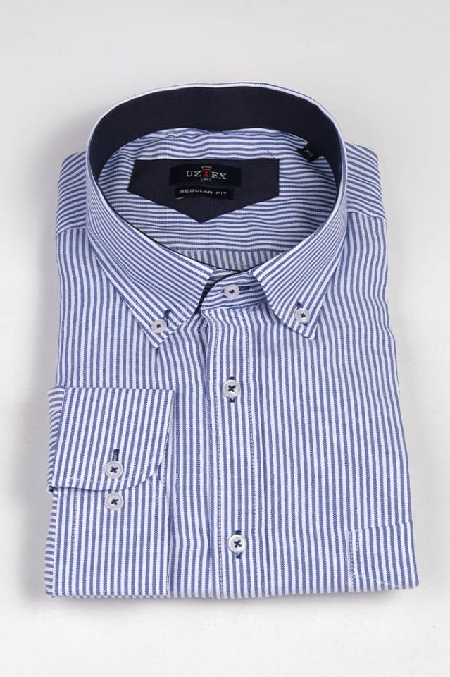 2205 OXFORD KING ÇİZGİLİ BÜYÜK BEDEN SAKS GÖMLEK