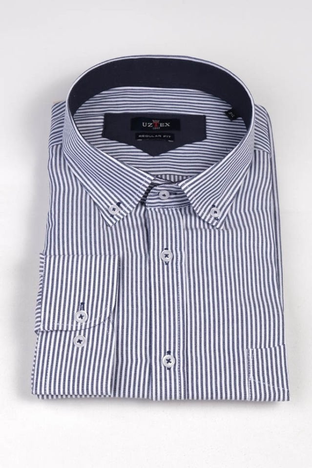 2205 OXFORD KING ÇİZGİLİ BÜYÜK BEDEN LACİVERT GÖMLEK