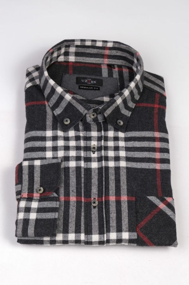 2151 MELANJ EKOSE BÜYÜK BEDEN KIŞLIK ANTRASİT GÖMLEK