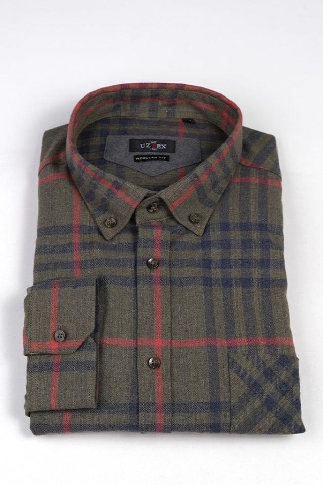 2151 MELANJ EKOSE BÜYÜK BEDEN KIŞLIK HAKİ GÖMLEK