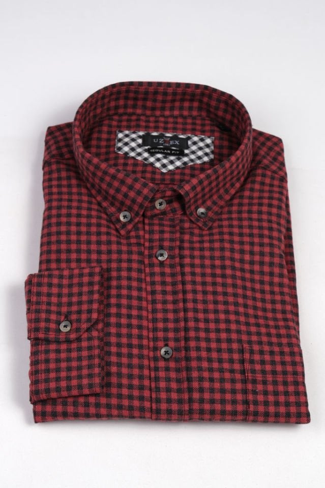 2151 MELANJ EKOSE BÜYÜK BEDEN KIŞLIK KIRMIZI GÖMLEK