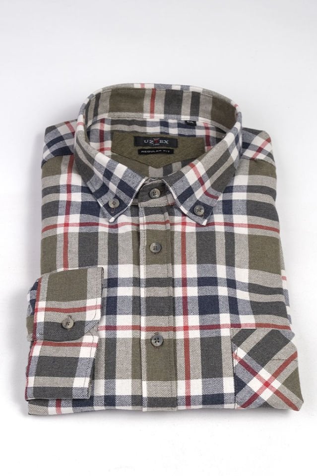 2151 MELANJ EKOSE BÜYÜK BEDEN KIŞLIK HAKİ GÖMLEK