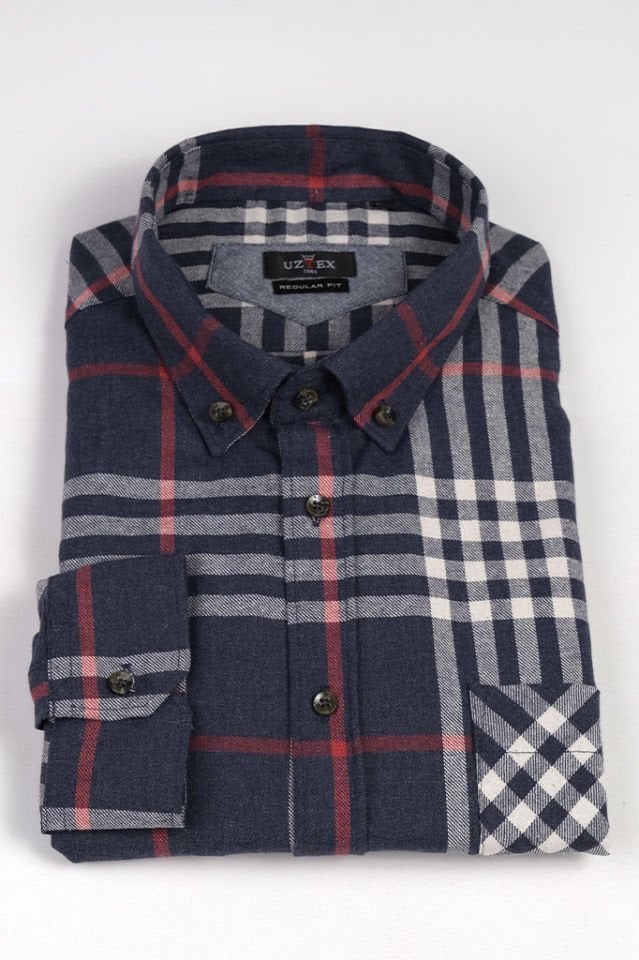 2151 MELANJ EKOSE BÜYÜK BEDEN KIŞLIK LACİVERT GÖMLEK