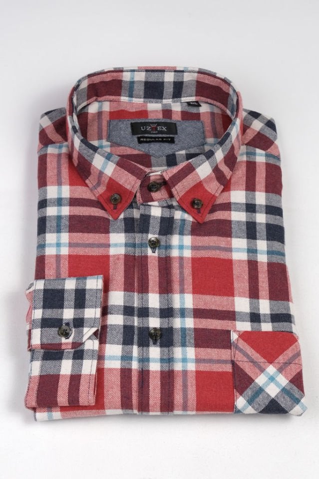 2151 MELANJ EKOSE BÜYÜK BEDEN KIŞLIK KIRMIZI GÖMLEK