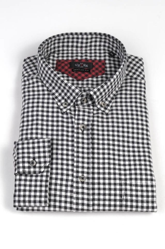 2151 MELANJ EKOSE BÜYÜK BEDEN KIŞLIK SİYAH/BEYAZ GÖMLEK