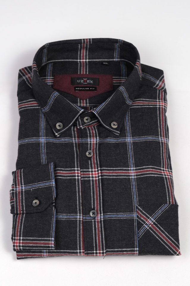 2151 MELANJ EKOSE BÜYÜK BEDEN KIŞLIK ANTRASİT GÖMLEK