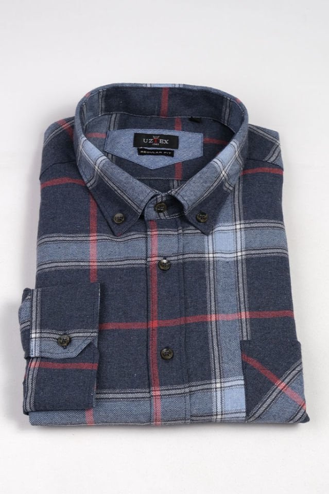 2151 MELANJ EKOSE BÜYÜK BEDEN KIŞLIK LACİVERT GÖMLEK