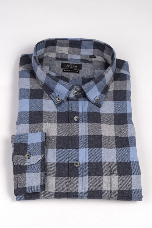 2151 MELANJ EKOSE BÜYÜK BEDEN KIŞLIK LACİVERT/MAVİ GÖMLEK