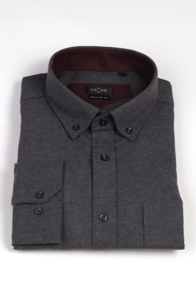 2197 MELANJ DİMİ BÜYÜK BEDEN KIŞLIK K. GRİ GÖMLEK