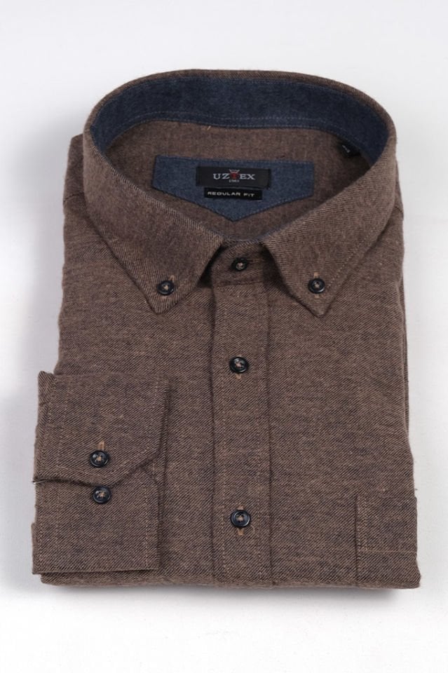 2197 MELANJ DİMİ BÜYÜK BEDEN KIŞLIK O. KAHVE GÖMLEK